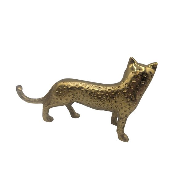 Leopard Cheetah Jaguar Cat Brass Gold tone Figurine Statue Metal Vintage - Picture 5 of 11